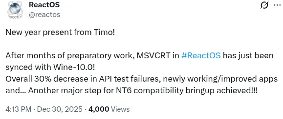 ReactOS Takes Major Leap Towards Windows NT6 Compatibility in 2026